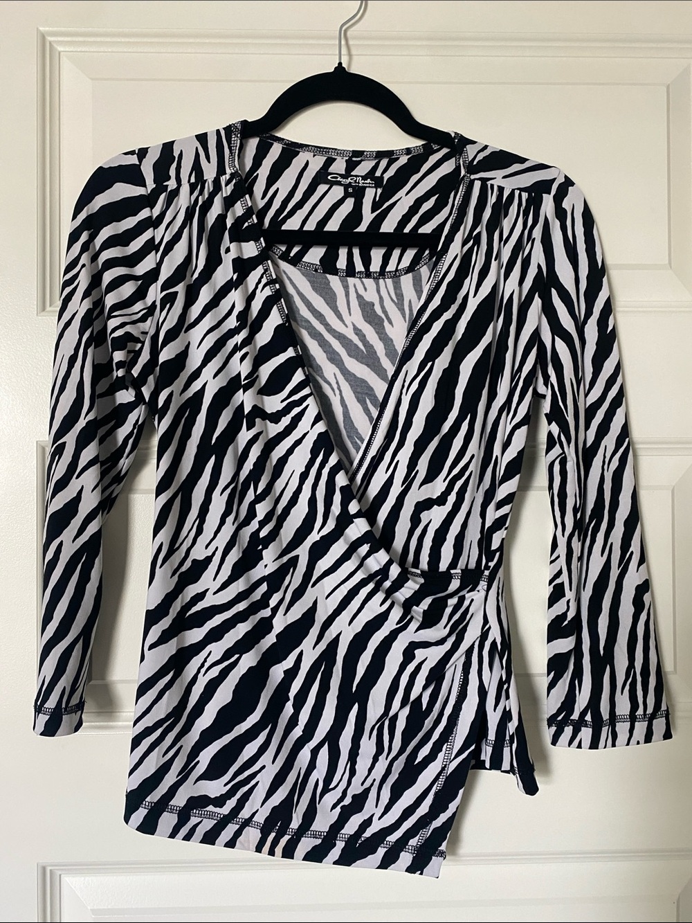 Vintage Black & White Zebra-Print Wrap Blouse